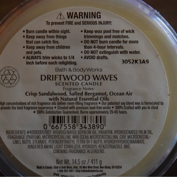 🕯🌊 NWT‼️ Bath & Body Works "Driftwood Waves" 3-wick Candle •NEW Fragrance• - Picture 3 of 3